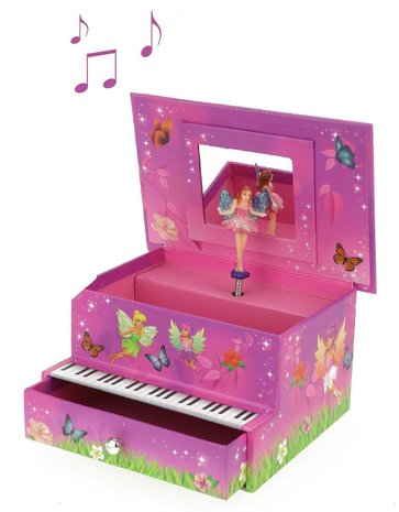 FAIRIES Sieraden muziekdoos Piano met elfje 9x17cm	
