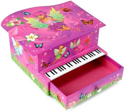 FAIRIES Sieraden muziekdoos Piano met elfje 9x17cm	
