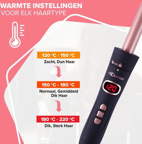 Qumax 6-in-1 Keramische Krultang - Haarkruller met Opzetstukken - Incl. Handschoen en Haarclips - Curling Iron - 120-220&deg;C