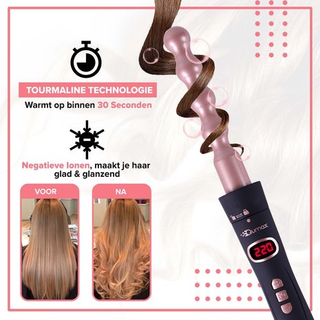 Qumax 6-in-1 Keramische Krultang - Haarkruller met Opzetstukken - Incl. Handschoen en Haarclips - Curling Iron - 120-220&deg;C