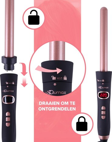 Qumax 6-in-1 Keramische Krultang - Haarkruller met Opzetstukken - Incl. Handschoen en Haarclips - Curling Iron - 120-220&deg;C