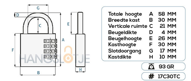 Cijfersloten Messing 30mm