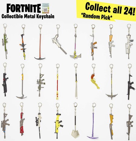 Fortnite 3D sleutelhanger, wapens van metaal, om te verzamelen en te ruilen, ca. 12 cm, gesorteerd