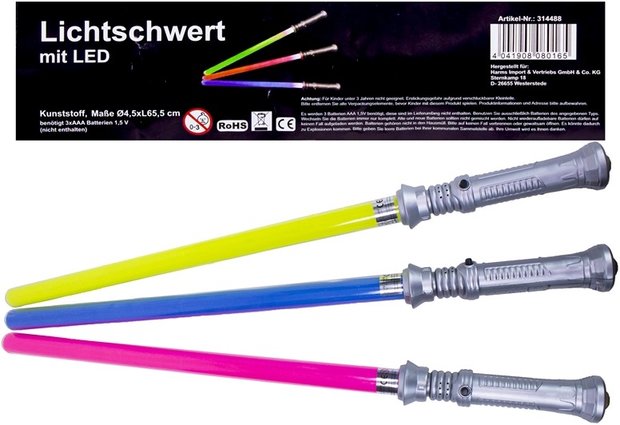 LICHTZWAARD 65CM LED 3 ASSORTI KLEUR (EXCL. BATTERIJEN)