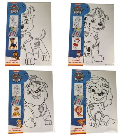 PAW PATROL VERFSET + VOORBEDRUKT CANVAS 4 ASSORTI 18X25CM