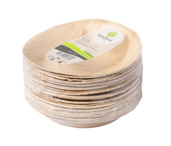 Biodore Bord, rond, 1-vaks, palmblad, &Oslash;18cm, naturel, 25 stuks