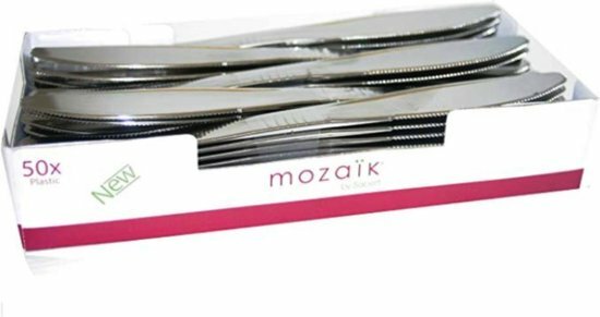 50 x Metallic zilver plastic MESSEN - luxe sterk wegwerp bestek - Mozaiek van Sabert