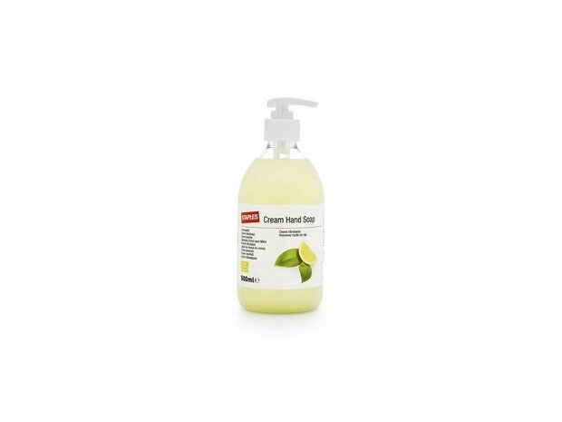 STAPLES NOURISHING CREAM HAND SOAP, GREEN TEA AND LEMON, PUMP BOTTLE