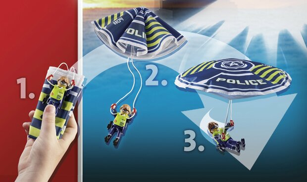 PLAYMOBIL City Action Politieparachute: achtervolging van het amfibievoertuig - 70781