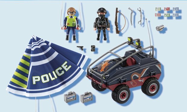 PLAYMOBIL City Action Politieparachute: achtervolging van het amfibievoertuig - 70781