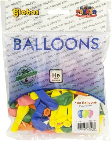 BALLOON NO3 BAG 100PCS. ASS. COLOUR 15CM (&Oslash; 7CM)