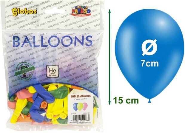 BALLOON NO3 BAG 100PCS. ASS. COLOUR 15CM (&Oslash; 7CM)